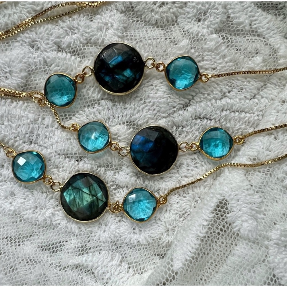 Tinsley Labradorite Aqua Chalcedony Adjustable Necklace - Picture 3 of 9